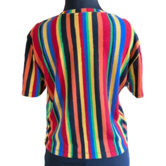 Zara Trafaluc Striped Boxy Ribbed Knit Short-Sleeve T-Shirt, Size Large - Picture 3 of 5